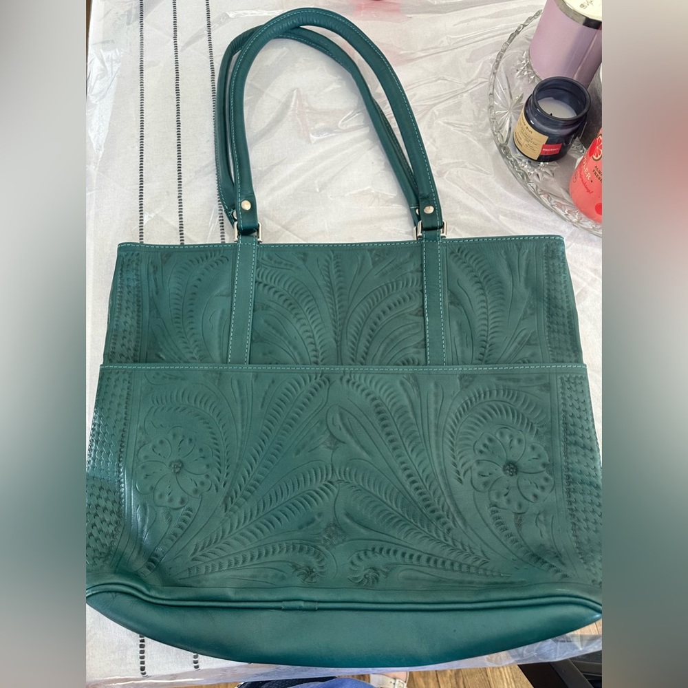 Tooled leather tote